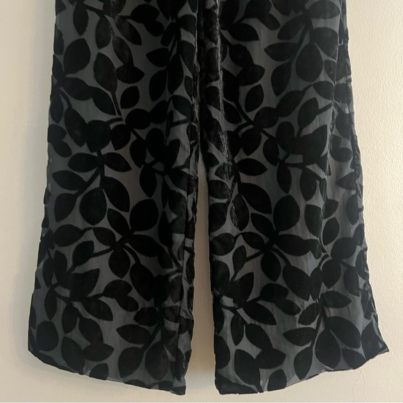 Gretchen Scott Leaf Burnout Velvet Palazzo Pants Sheer Pull On Ankle Black XXS - Picture 3 of 14